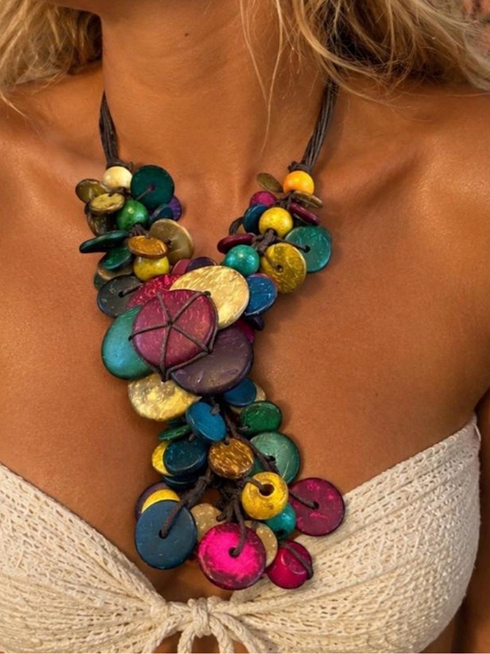 Vintage estate colorful coconut shell necklace.